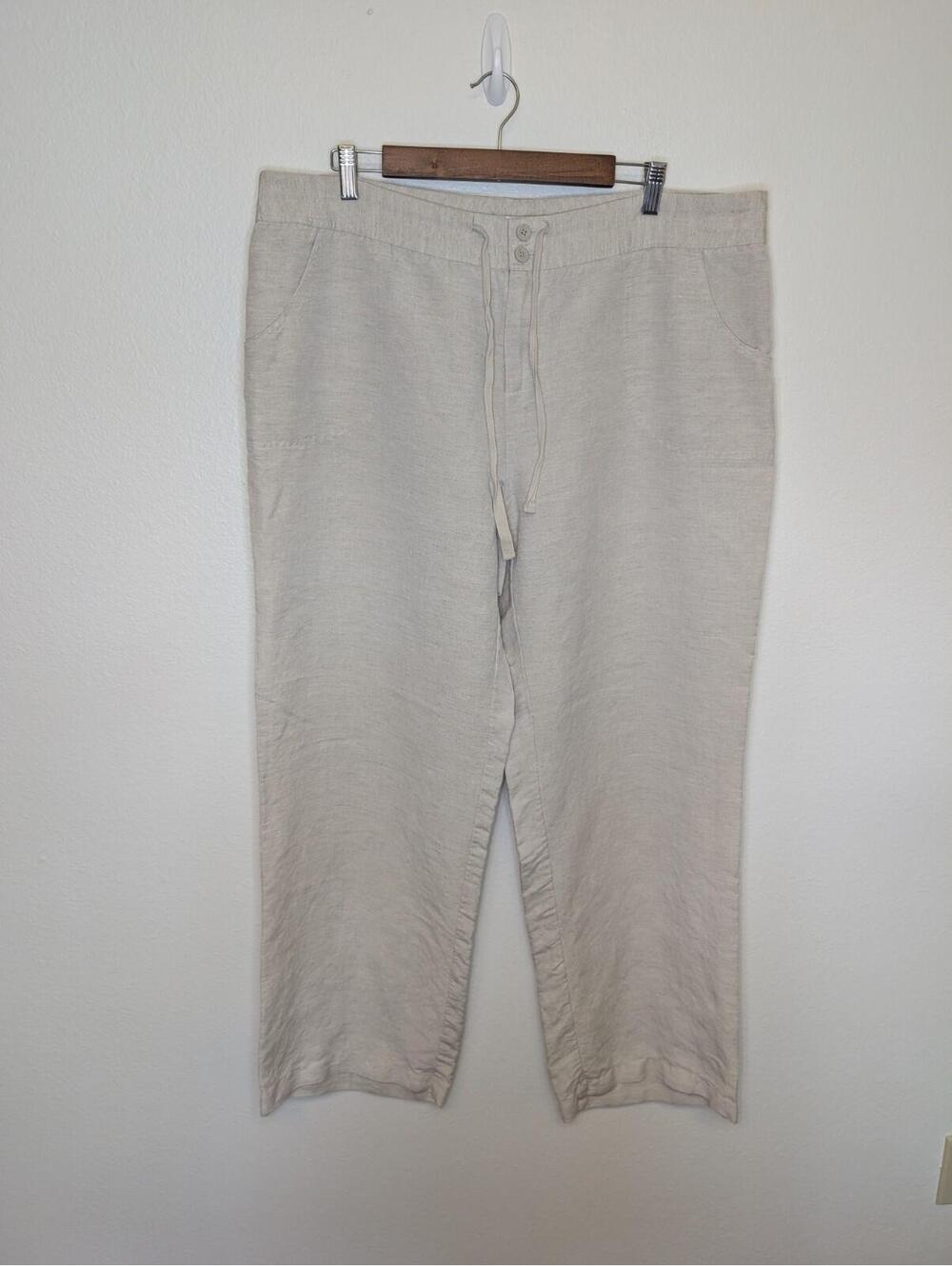 Coldwater Creek Womens Beige Linen Blend Pants Size 18 Relaxed Straight Leg - Picture 1 of 9